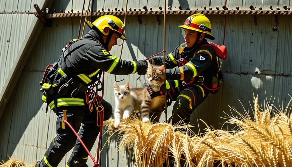 découvrez comment des pompiers spécialistes des milieux périlleux ont bravé le danger pour sauver des chatons coincés dans un silo à blé en utilisant des techniques de descente en rappel.