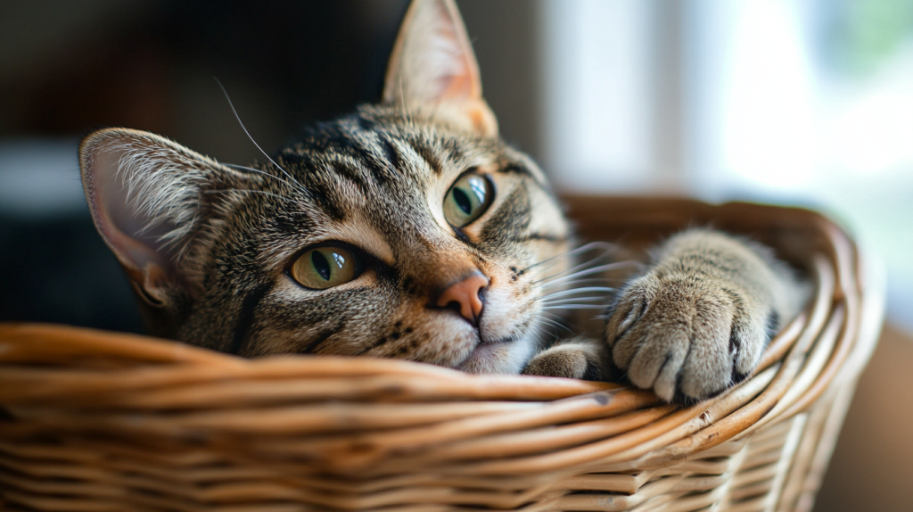 Un chat malade dans son panier